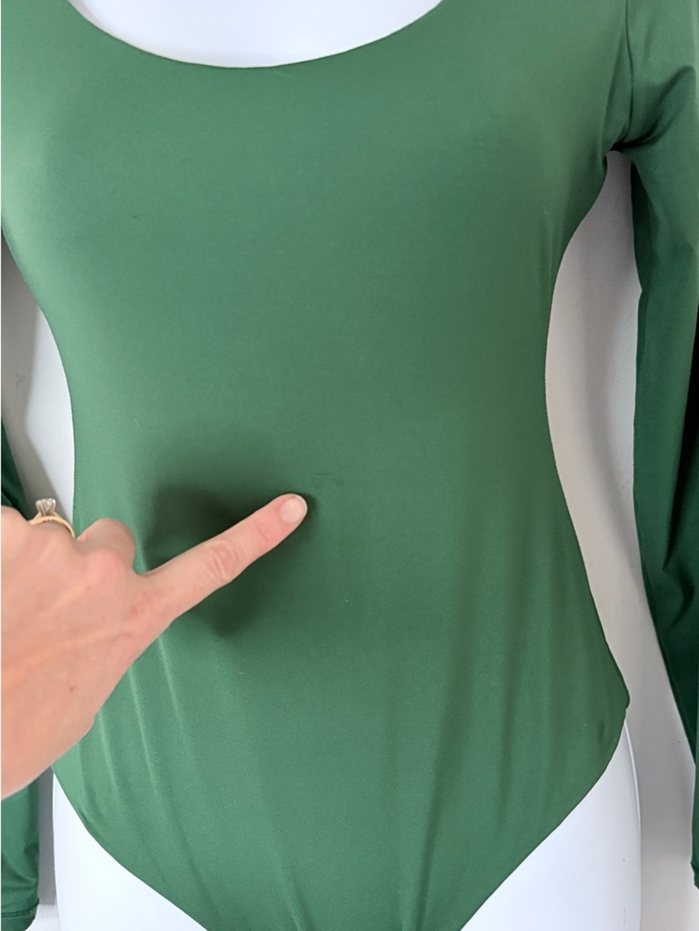 Pumiey Women's Bodysuit Size M Scoop Neck Long Sleeve Forest Green Stretchy Top - Picture 6 of 6